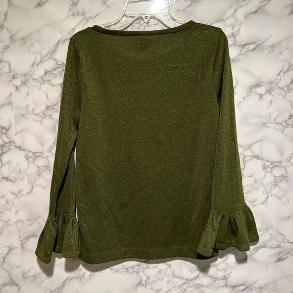 J Crew Sparkle Bell Sleeve Blouse Top Size XS Green - Picture 5 of 5
